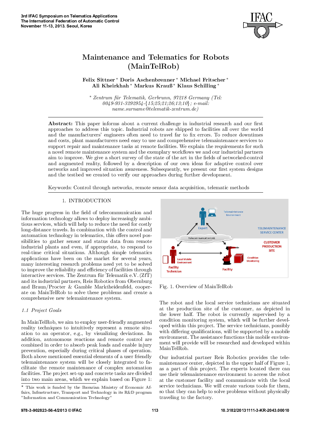 Maintenance and Telematics for Robots (MainTelRob) 