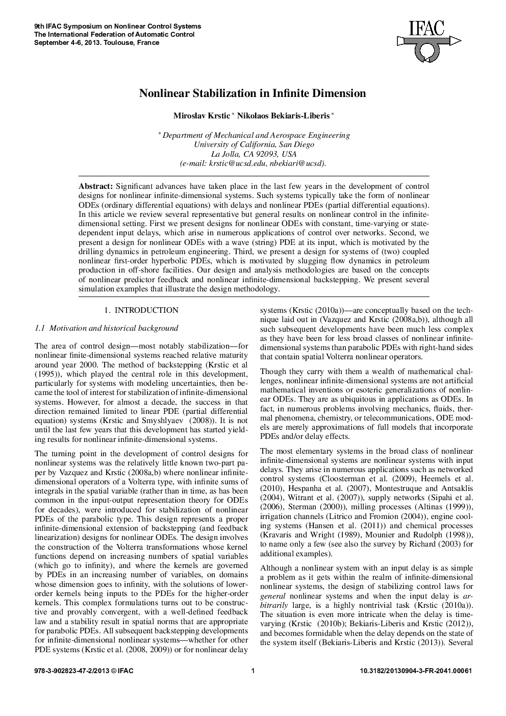 عکس صفحه اول مقاله: Nonlinear Stabilization in Infinite Dimension Nonlinear Stabilization in Infinite Dimension