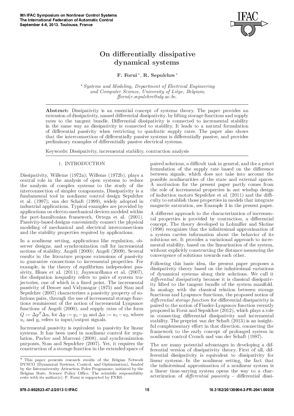عکس صفحه اول مقاله: On differentially dissipative dynamical systems On differentially dissipative dynamical systems