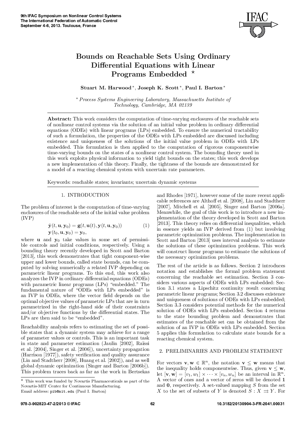 عکس صفحه اول مقاله: Bounds on Reachable Sets Using Ordinary Differential Equations with Linear Programs Embedded Bounds on Reachable Sets Using Ordinary Differential Equations with Linear Programs Embedded
