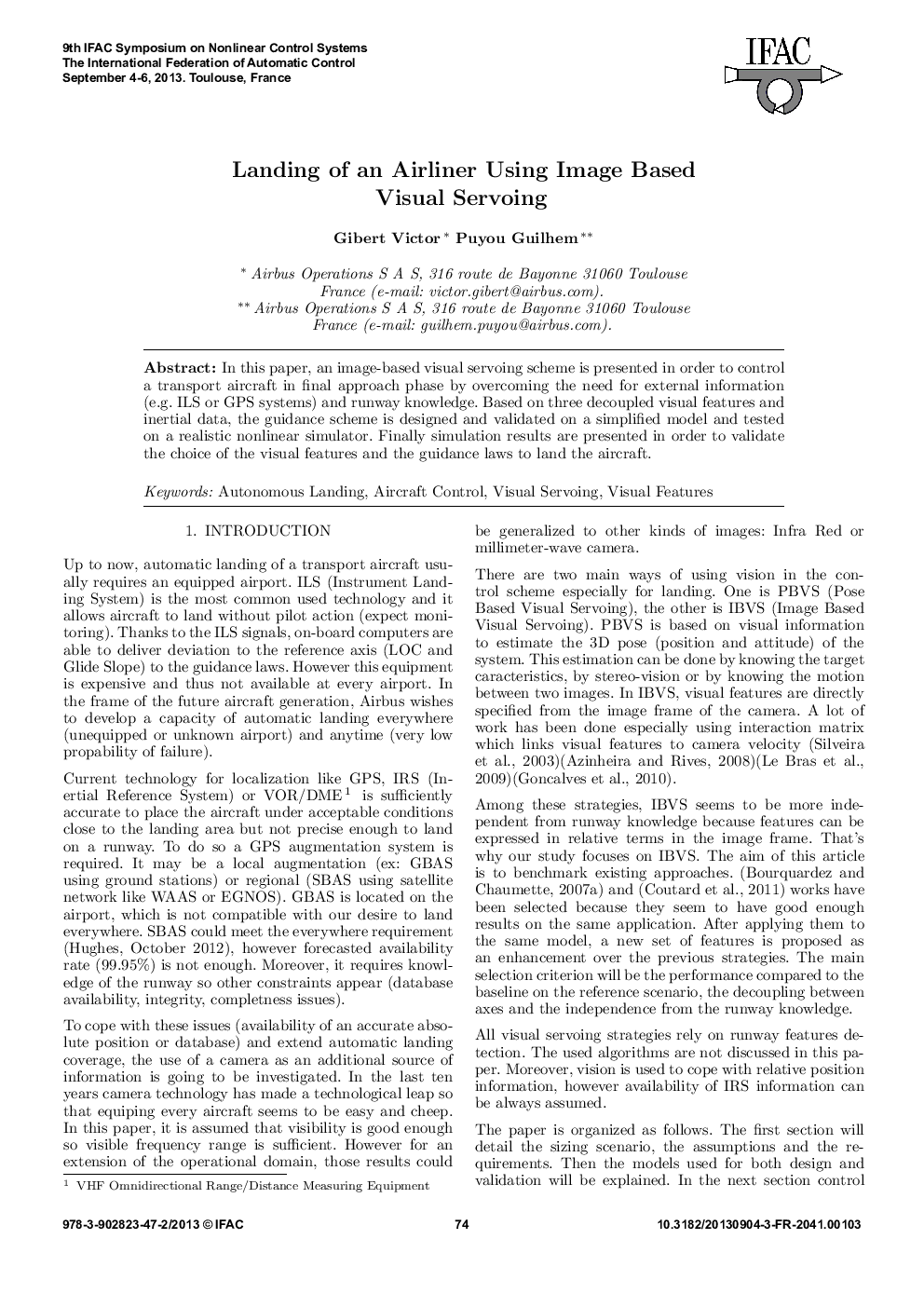 عکس صفحه اول مقاله: Landing of an Airliner Using Image Based Visual Servoing Landing of an Airliner Using Image Based Visual Servoing
