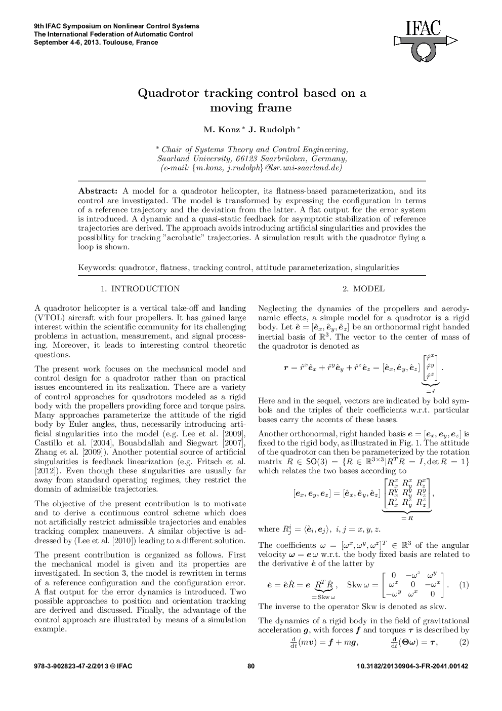 Quadrotor tracking control based on a moving frame