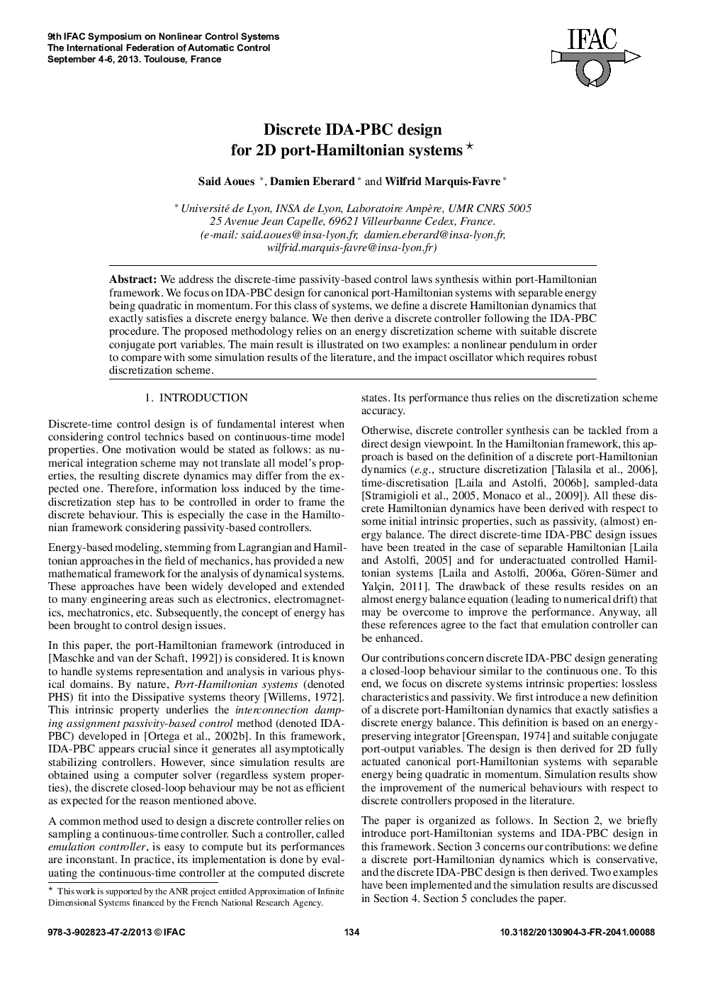 عکس صفحه اول مقاله: Discrete IDA-PBC design for 2D port-Hamiltonian systems Discrete IDA-PBC design for 2D port-Hamiltonian systems