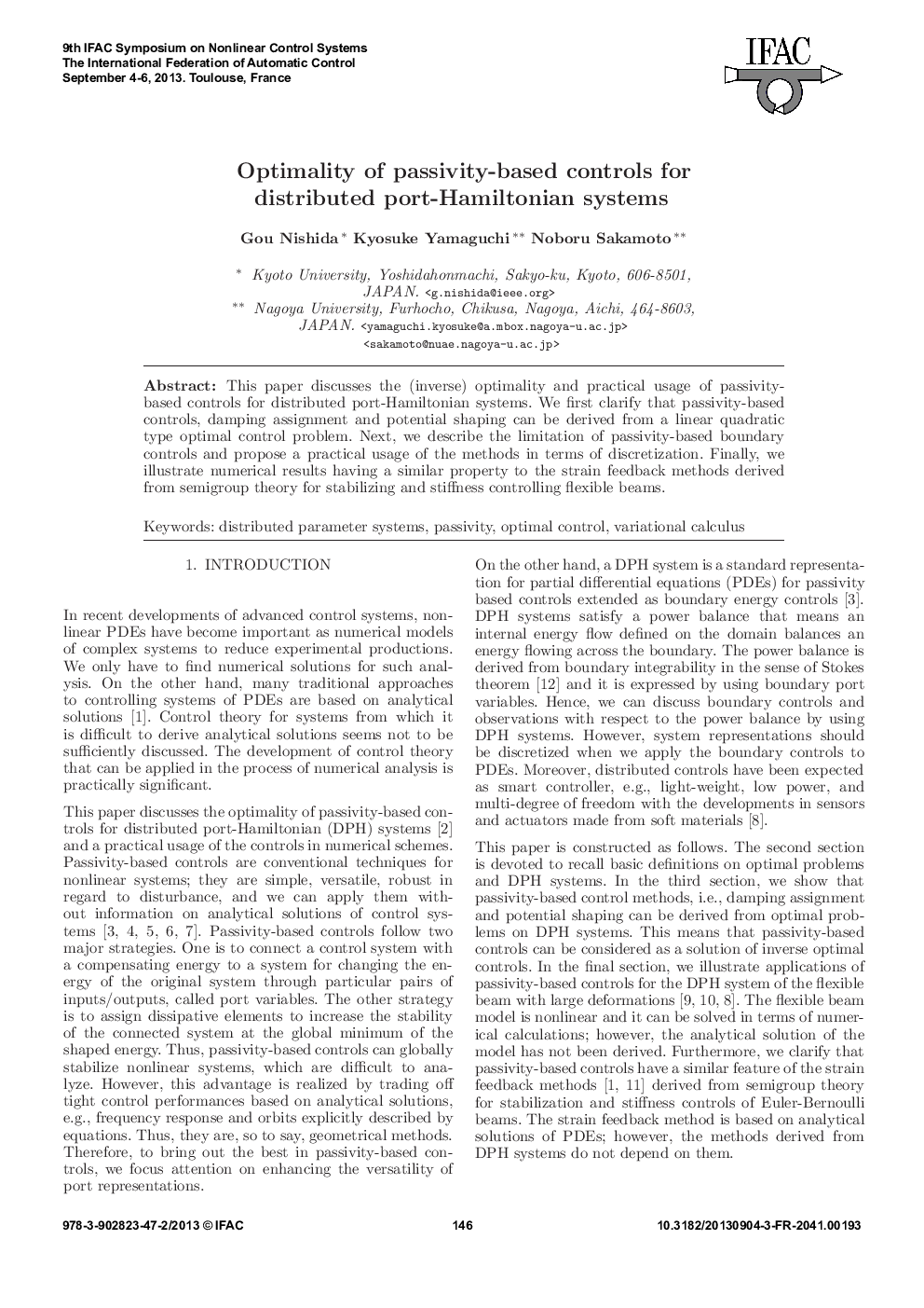 عکس صفحه اول مقاله: Optimality of passivity-based controls for distributed port-Hamiltonian systems Optimality of passivity-based controls for distributed port-Hamiltonian systems