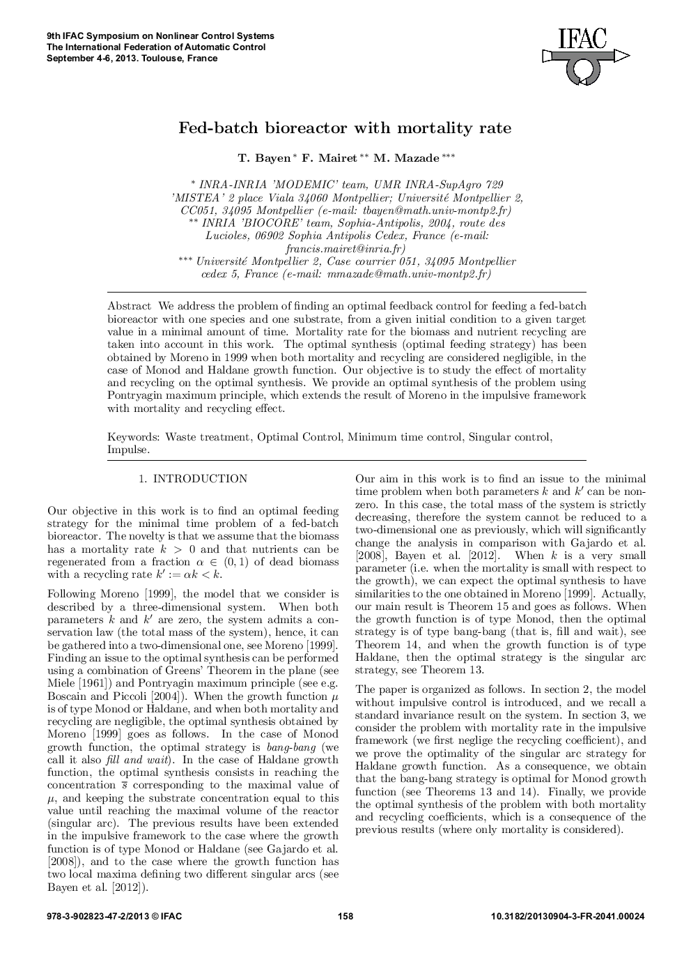 Fed-batch bioreactor with mortality rate