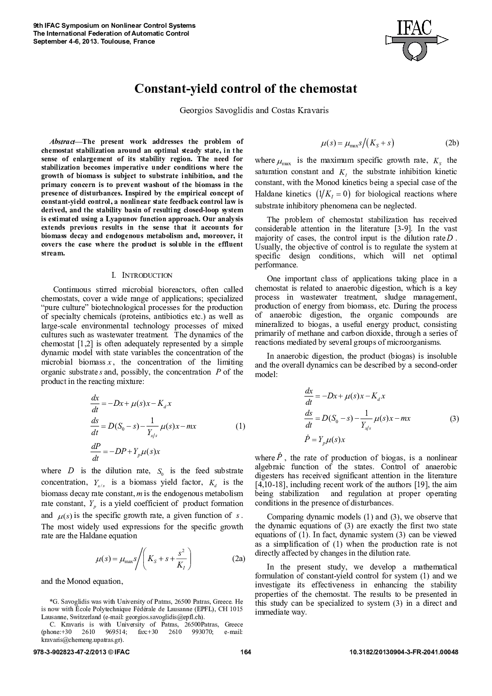 عکس صفحه اول مقاله: Constant-yield control of the chemostat Constant-yield control of the chemostat