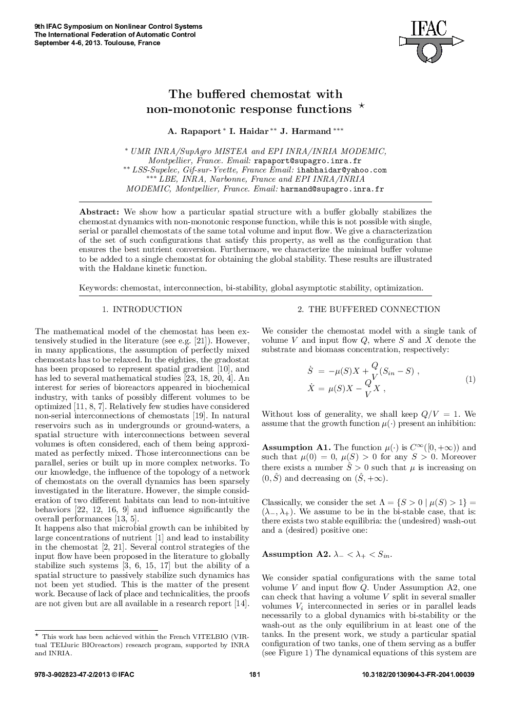 The buffered chemostat with non-monotonic response functions 