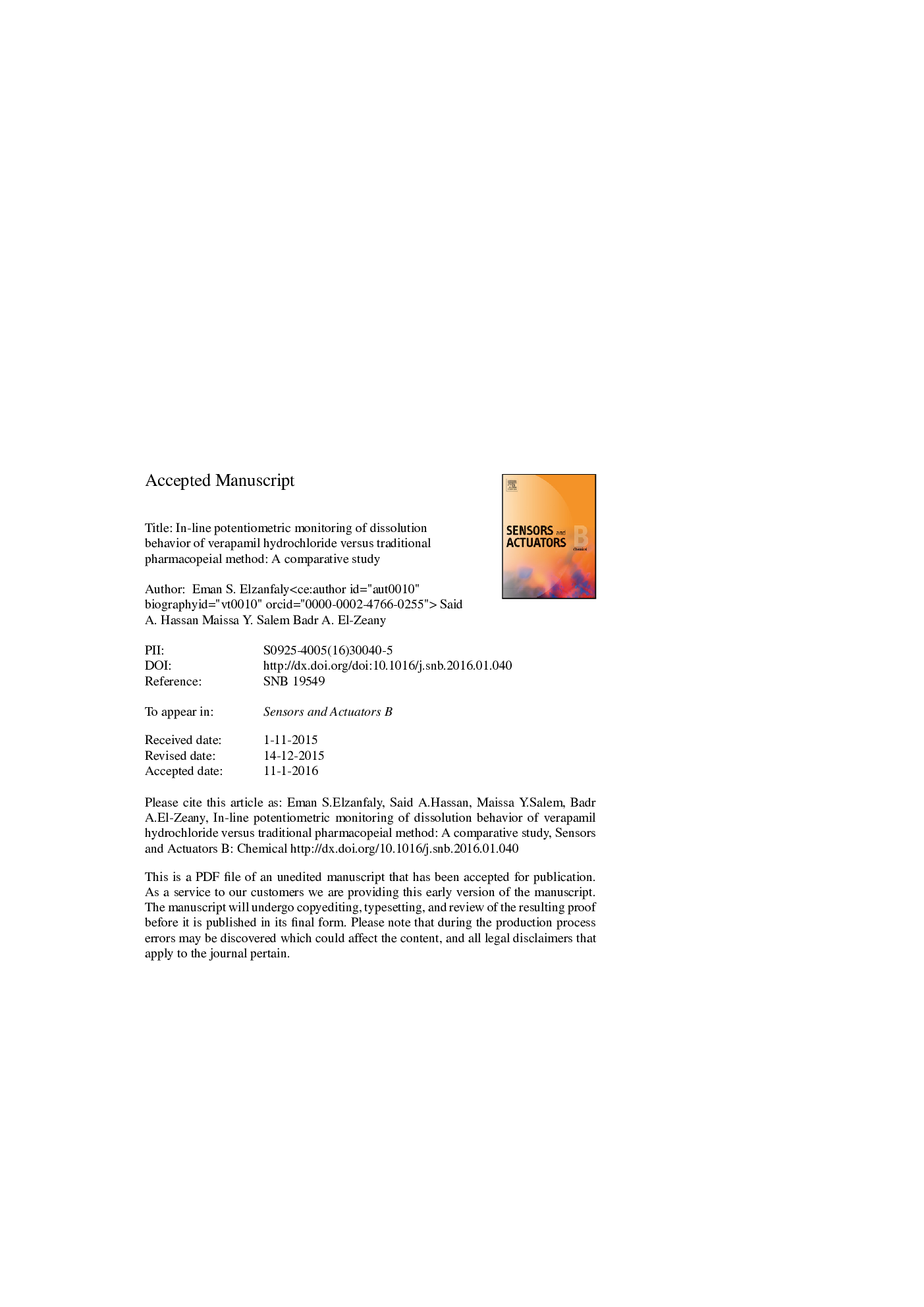 In-line potentiometric monitoring of dissolution behavior of verapamil hydrochloride versus traditional pharmacopeial method: A comparative study