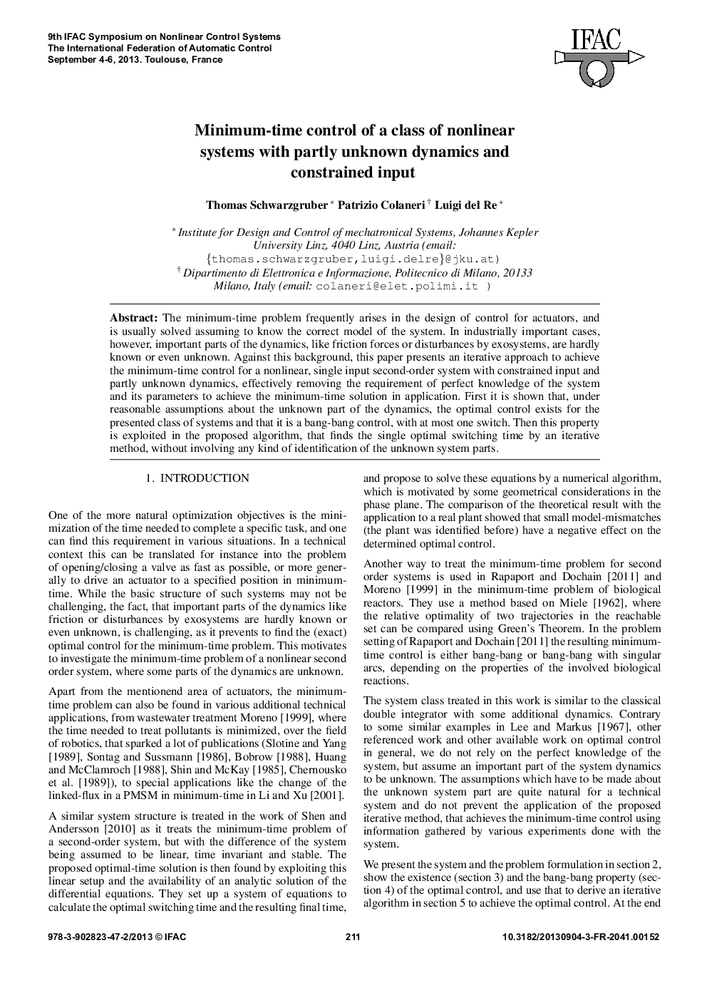 عکس صفحه اول مقاله: Minimum-time control of a class of nonlinear systems with partly unknown dynamics and constrained input Minimum-time control of a class of nonlinear systems with partly unknown dynamics and constrained input