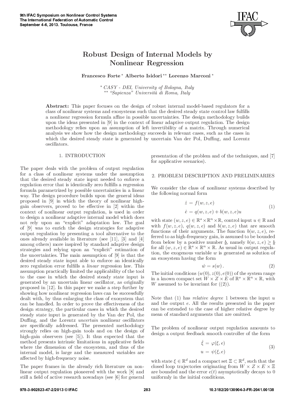 عکس صفحه اول مقاله: Robust Design of Internal Models by Nonlinear Regression Robust Design of Internal Models by Nonlinear Regression