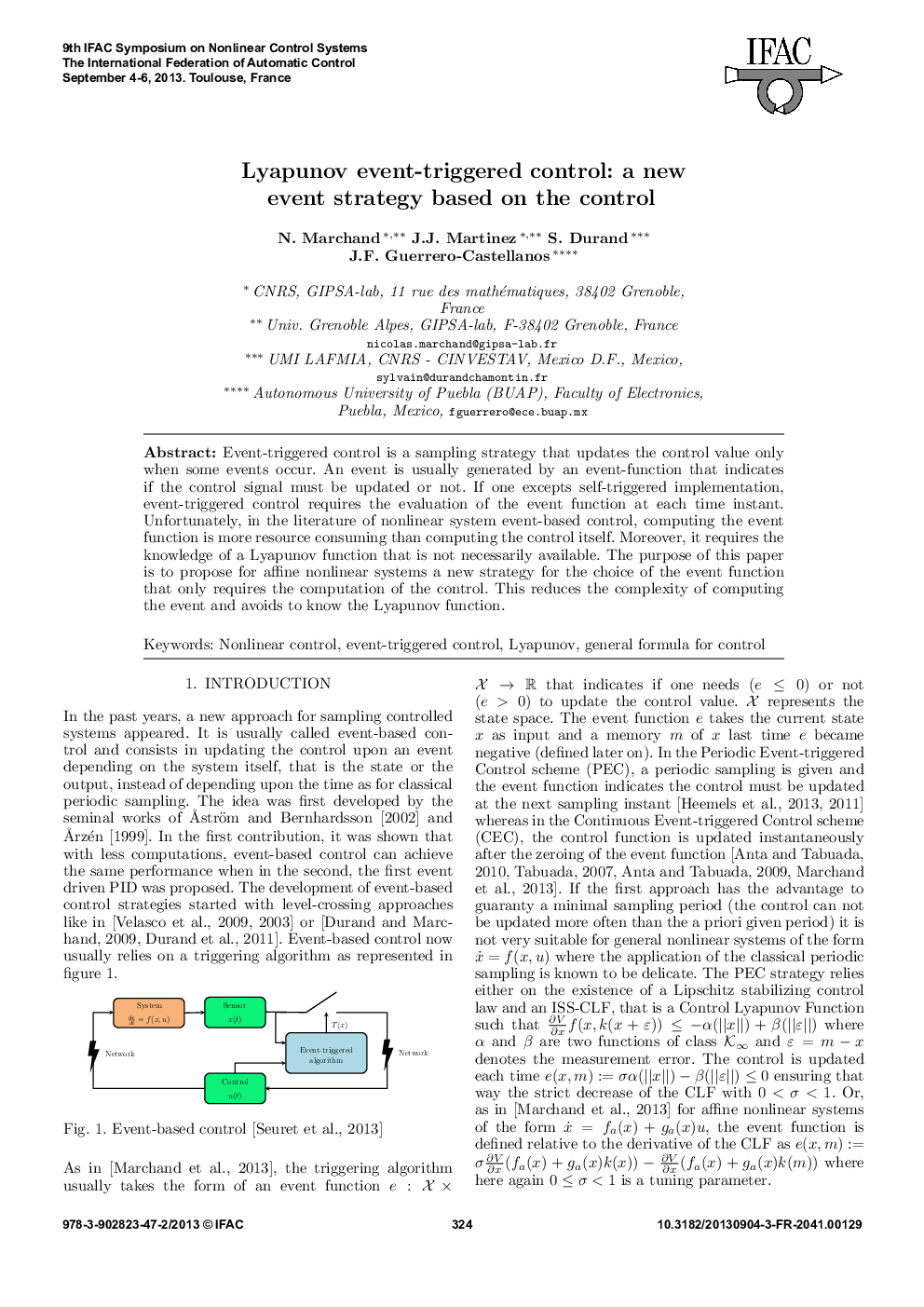 عکس صفحه اول مقاله: Lyapunov event-triggered control: a new event strategy based on the control Lyapunov event-triggered control: a new event strategy based on the control