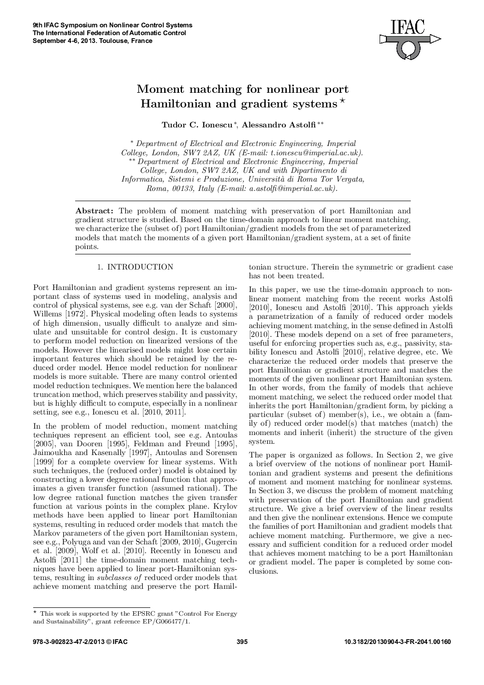 عکس صفحه اول مقاله: Moment matching for nonlinear port Hamiltonian and gradient systems Moment matching for nonlinear port Hamiltonian and gradient systems