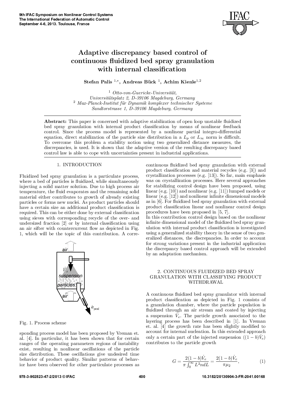 عکس صفحه اول مقاله: Adaptive discrepancy based control of continuous fluidized bed spray granulation with internal classification Adaptive discrepancy based control of continuous fluidized bed spray granulation with internal classification