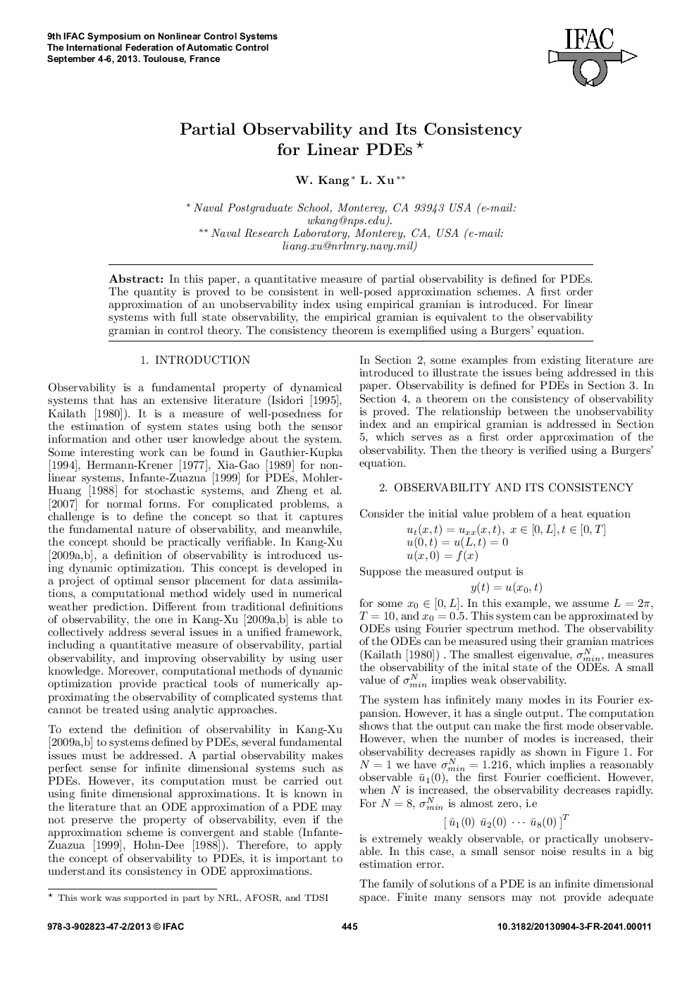 عکس صفحه اول مقاله: Partial Observability and Its Consistency for Linear PDEs Partial Observability and Its Consistency for Linear PDEs