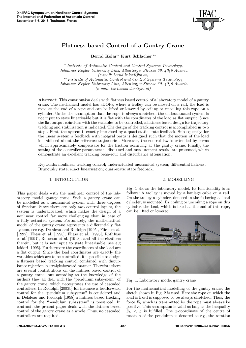 Flatness based Control of a Gantry Crane
