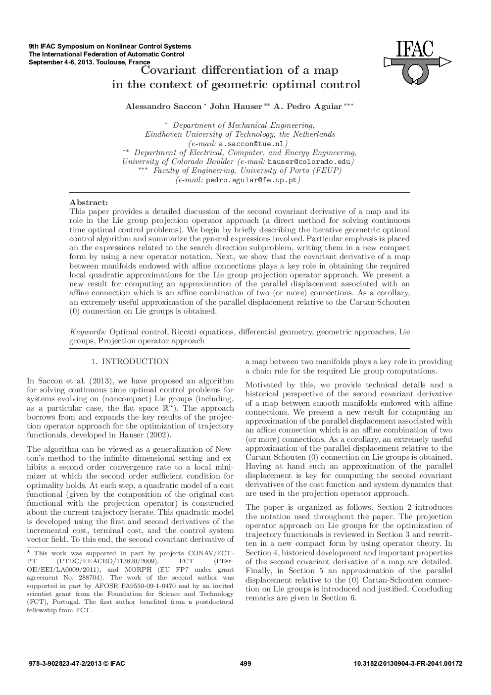 عکس صفحه اول مقاله: Covariant differentiation of a map in the context of geometric optimal control Covariant differentiation of a map in the context of geometric optimal control