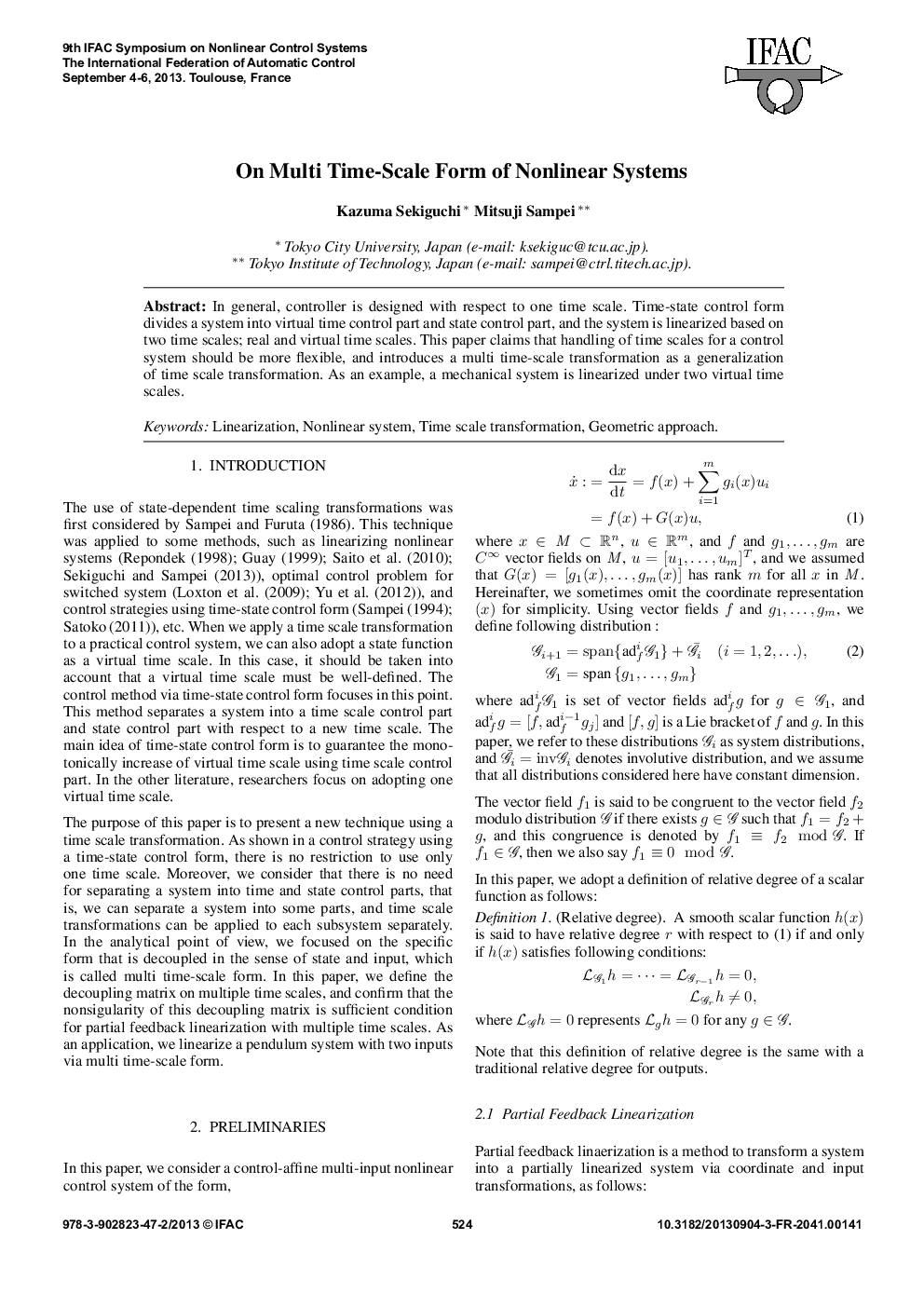عکس صفحه اول مقاله: On Multi Time-Scale Form of Nonlinear Systems On Multi Time-Scale Form of Nonlinear Systems