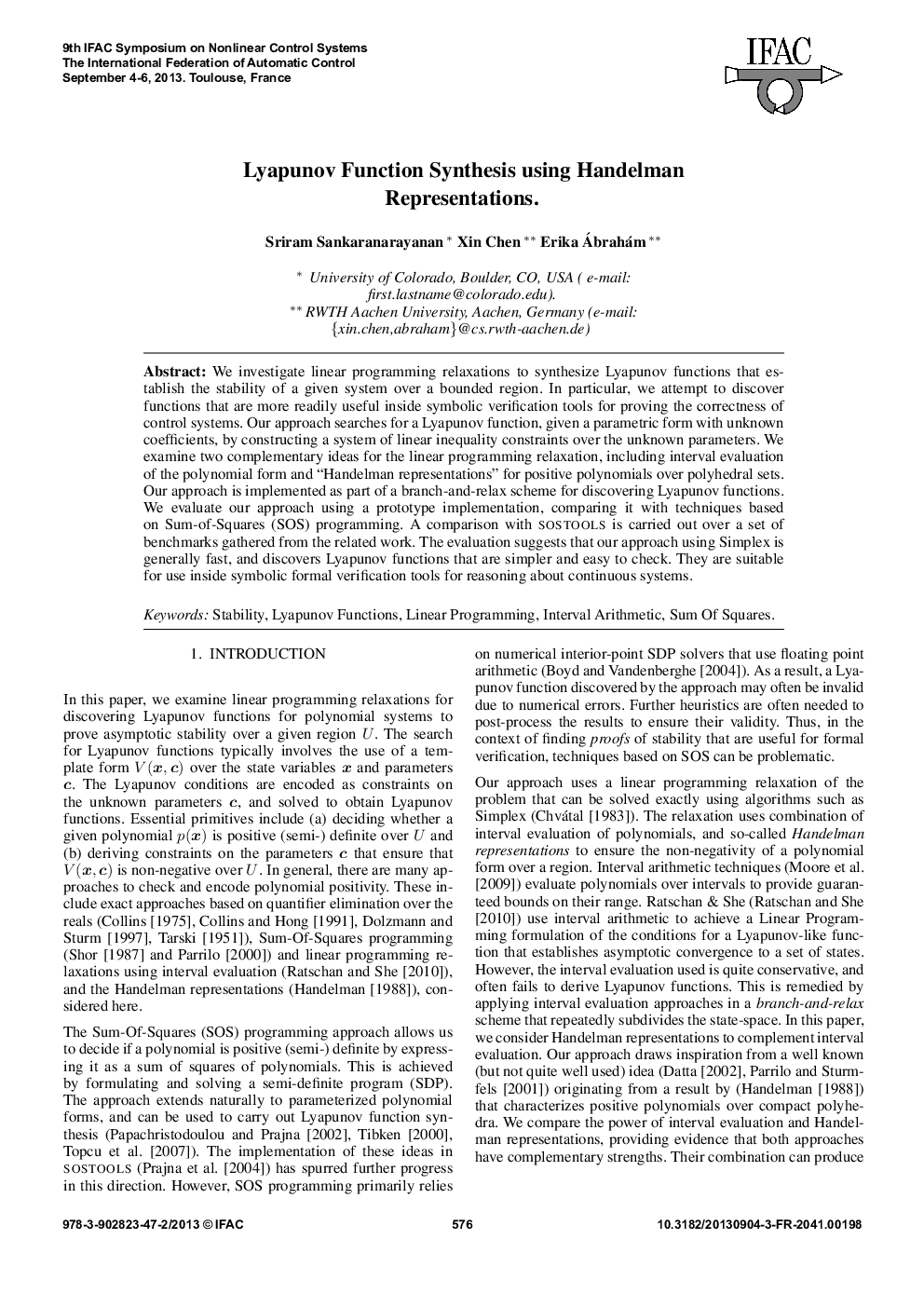 Lyapunov Function Synthesis using Handelman Representations.