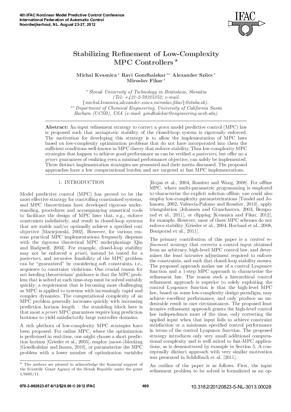 عکس صفحه اول مقاله: Stabilizing Refinement of Low-Complexity MPC Controllers Stabilizing Refinement of Low-Complexity MPC Controllers