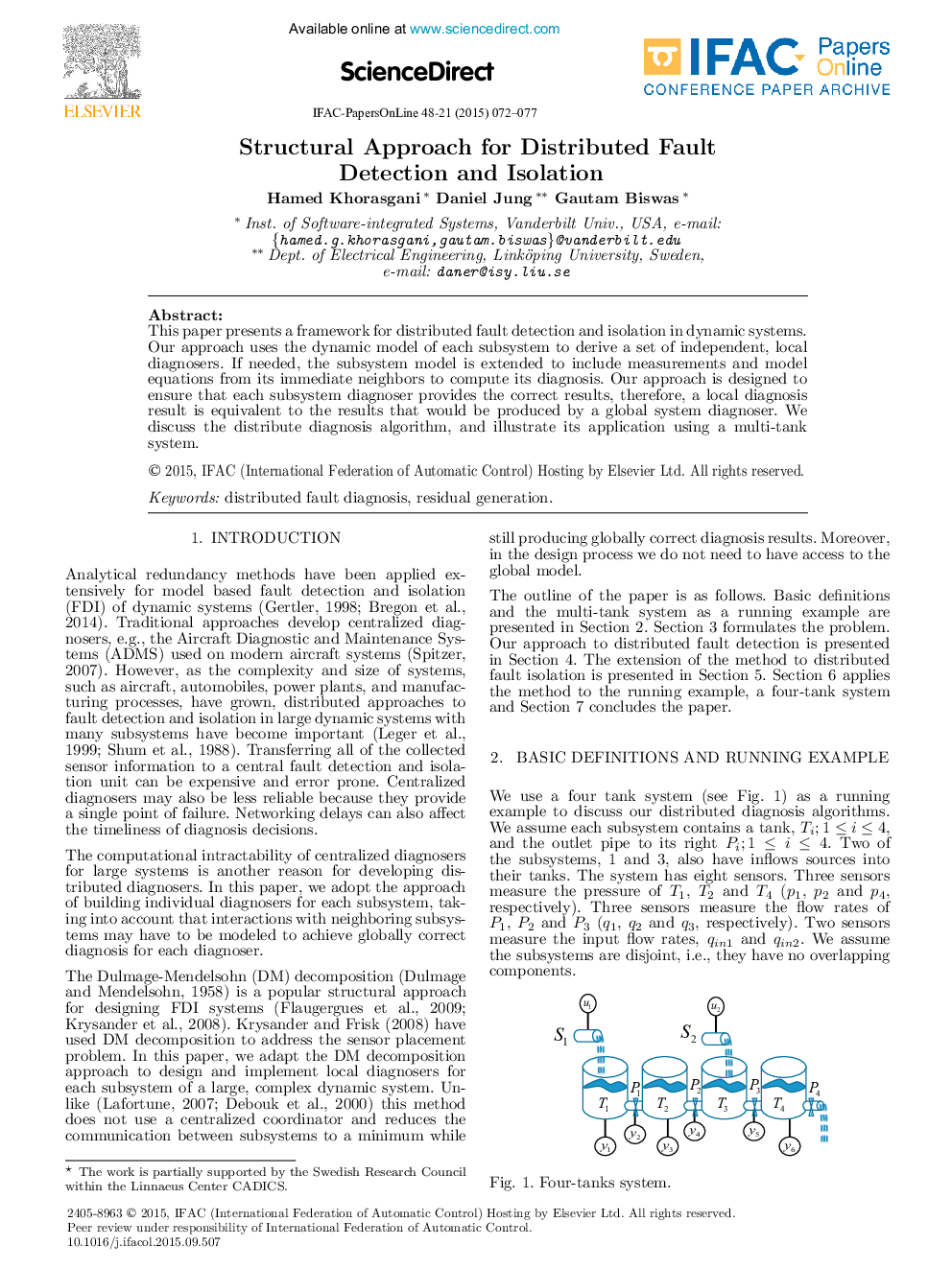 Structural Approach for Distributed Fault Detection and Isolation