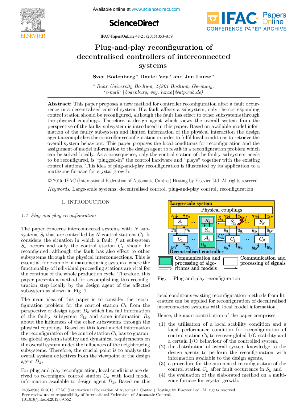 Plug-and-play reconfiguration of decentralised controllers of interconnected systems