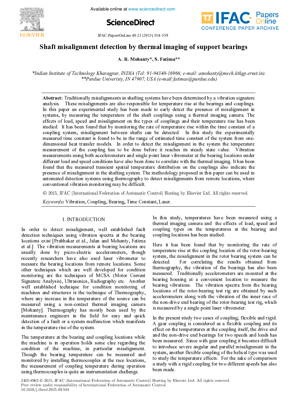 Shaft misalignment detection by thermal imaging of support bearings