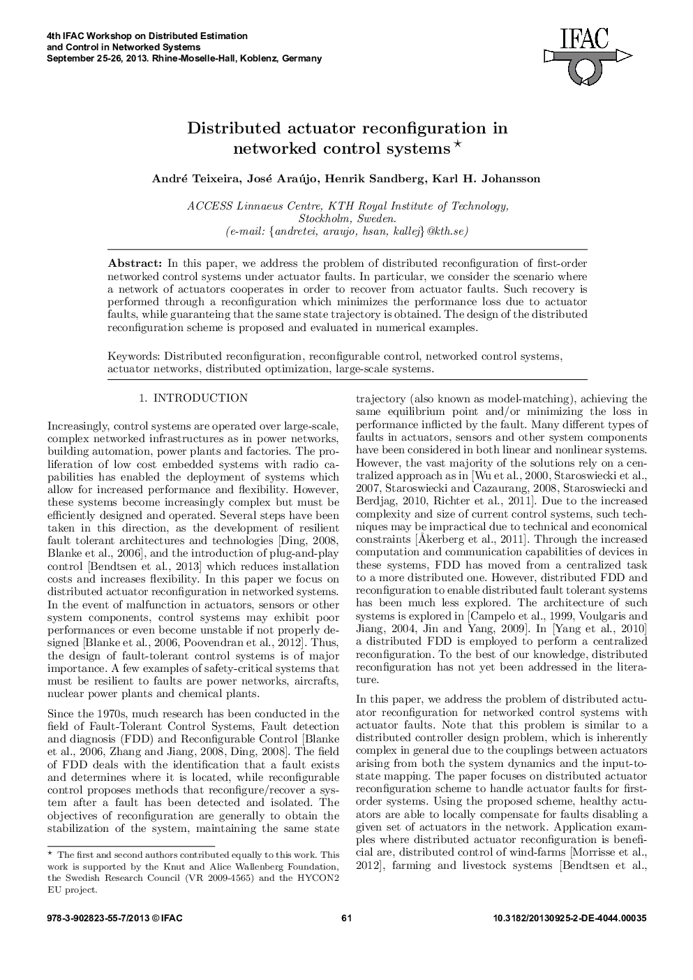 Distributed actuator reconfiguration in networked control systems*
