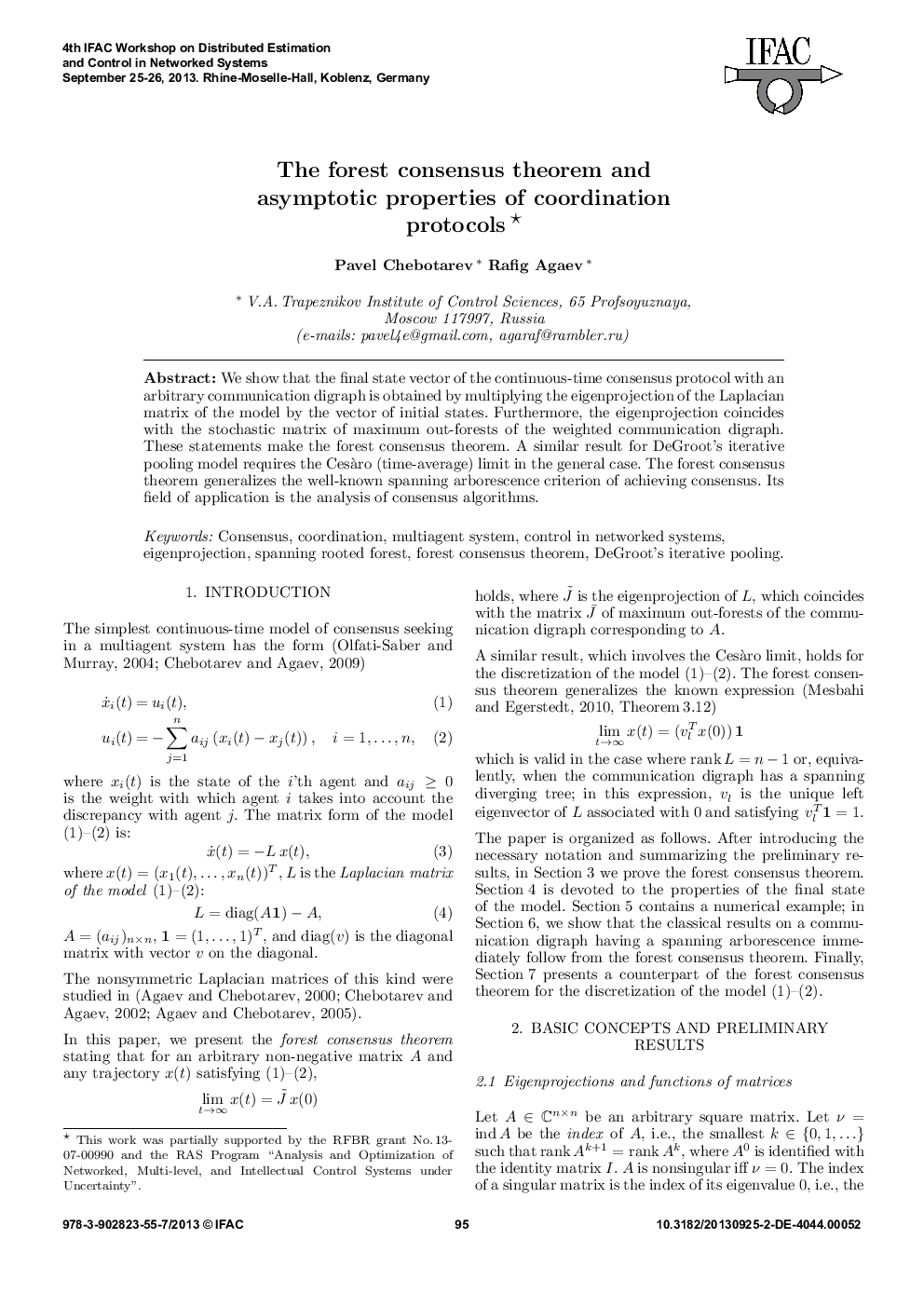 The forest consensus theorem and asymptotic properties of coordination protocols*