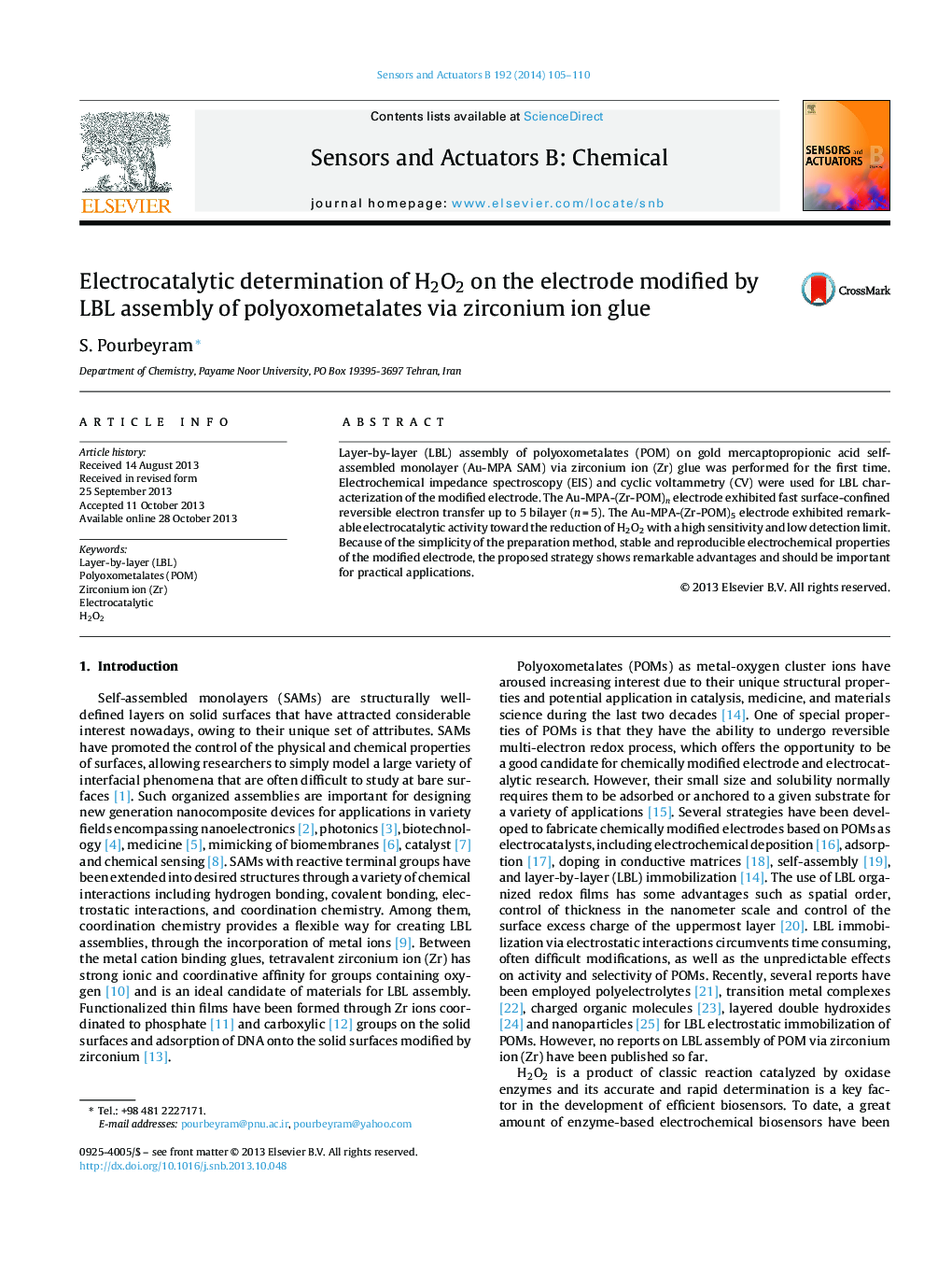 Electrocatalytic determination of H2O2 on the electrode modified by LBL assembly of polyoxometalates via zirconium ion glue