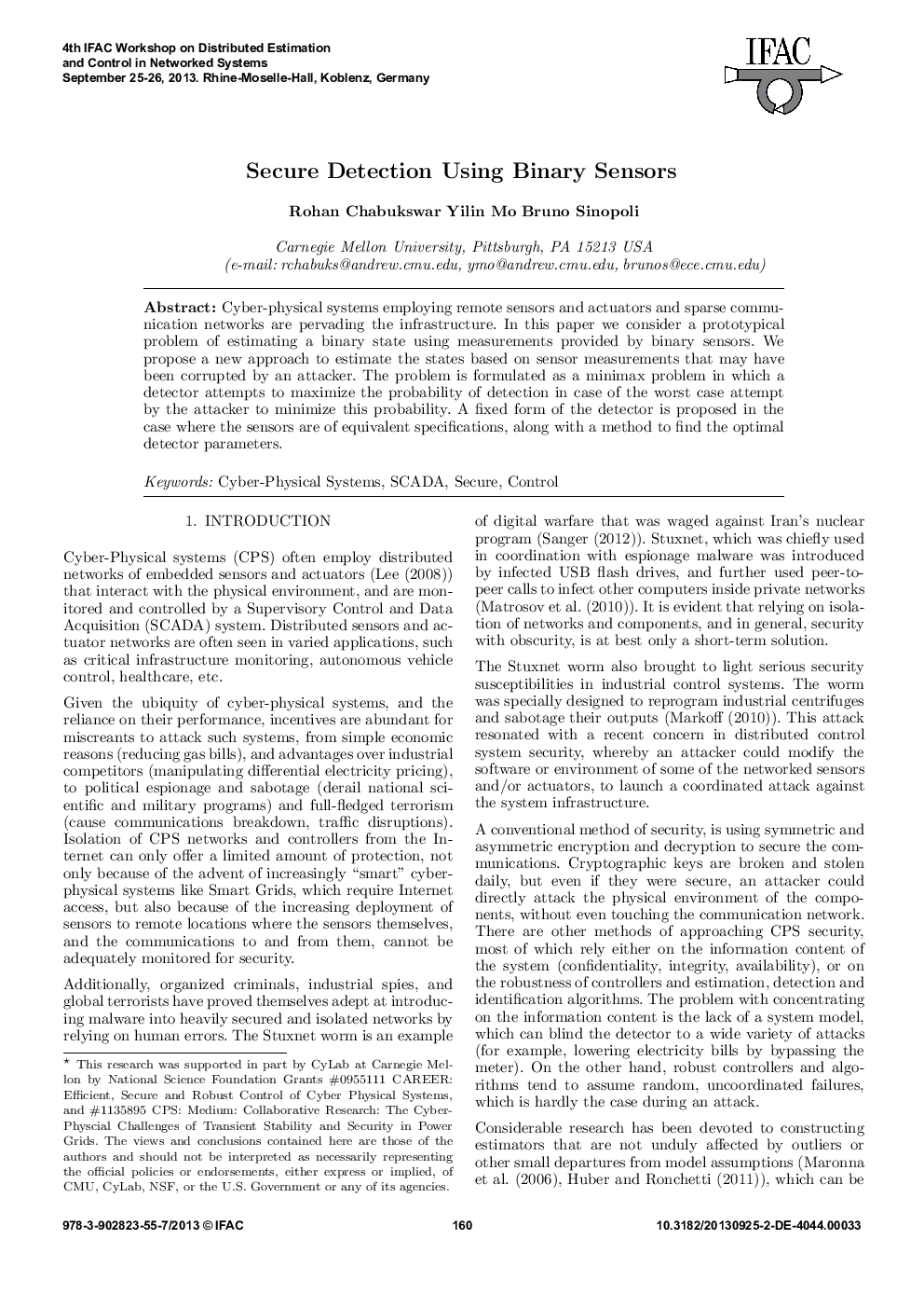 Secure Detection Using Binary Sensors 