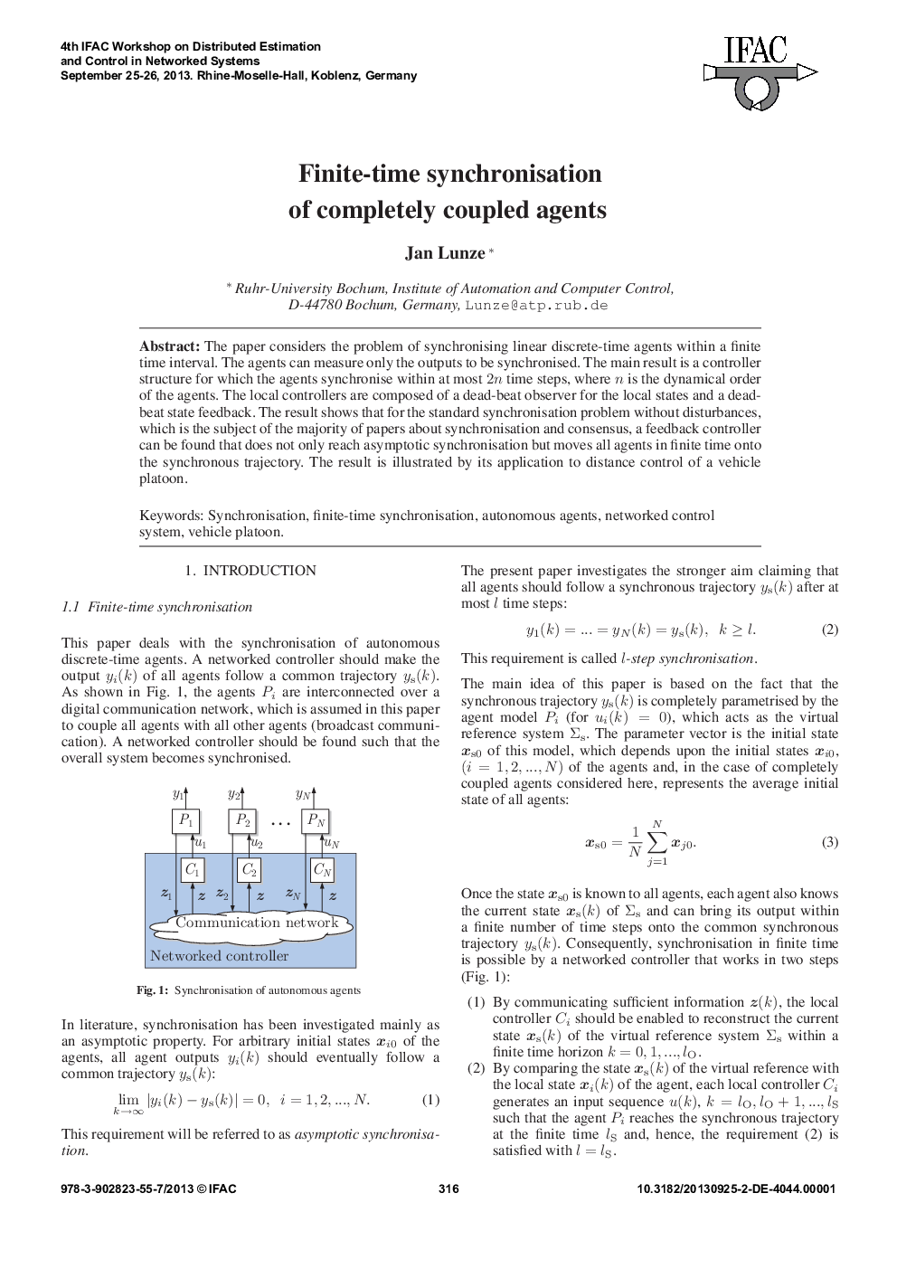عکس صفحه اول مقاله: Finite-time synchronisation of completely coupled agents Finite-time synchronisation of completely coupled agents
