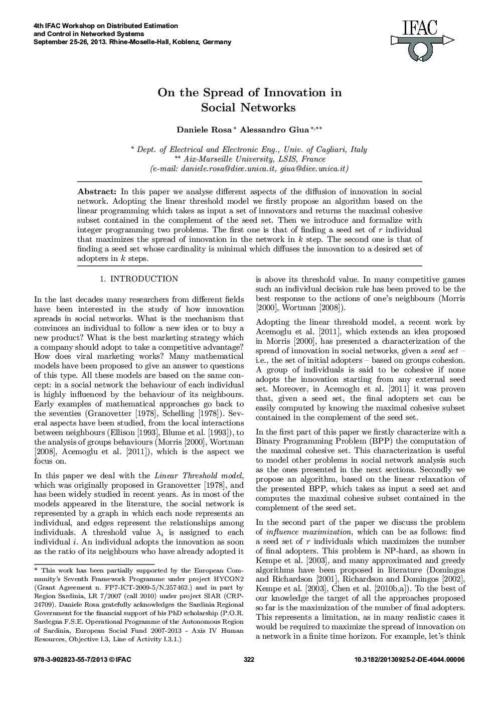 On the Spread of Innovation in Social Networks 