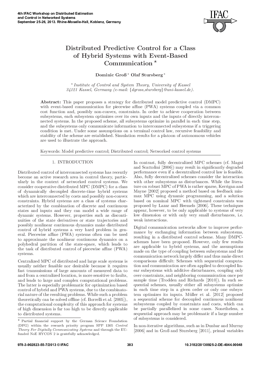 Distributed Predictive Control for a Class of Hybrid Systems with Event-Based Communication*