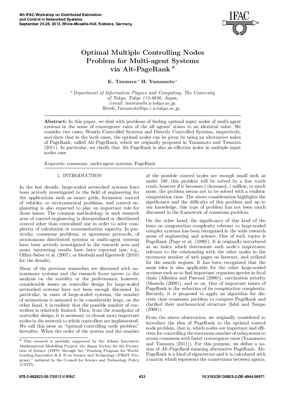 Optimal Multiple Controlling Nodes Problem for Multi-agent Systems via Alt-PageRank*