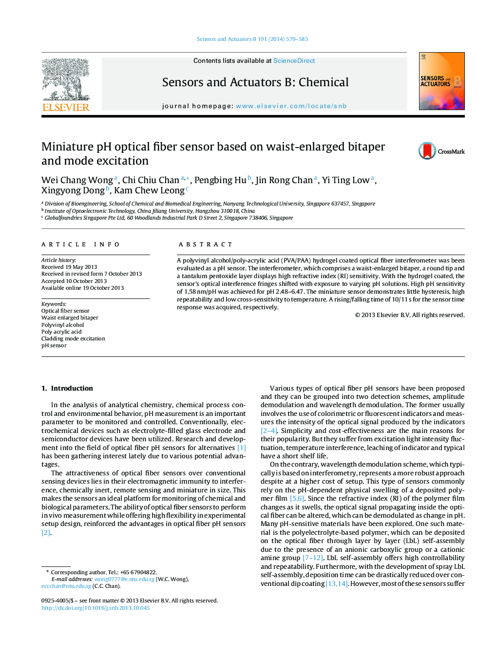 Miniature pH optical fiber sensor based on waist-enlarged bitaper and mode excitation