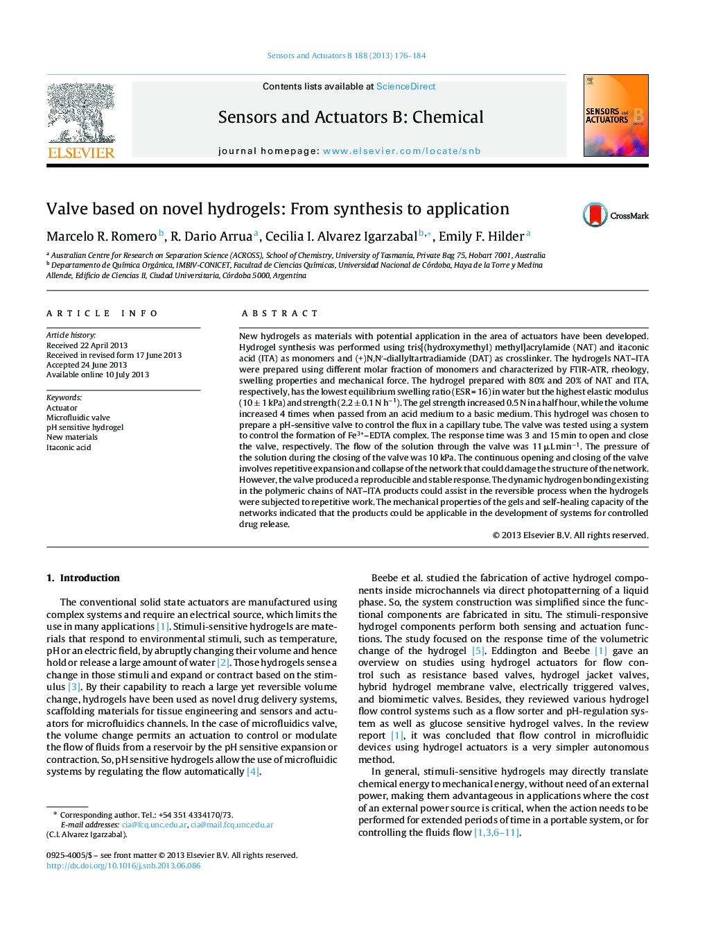 Valve based on novel hydrogels: From synthesis to application