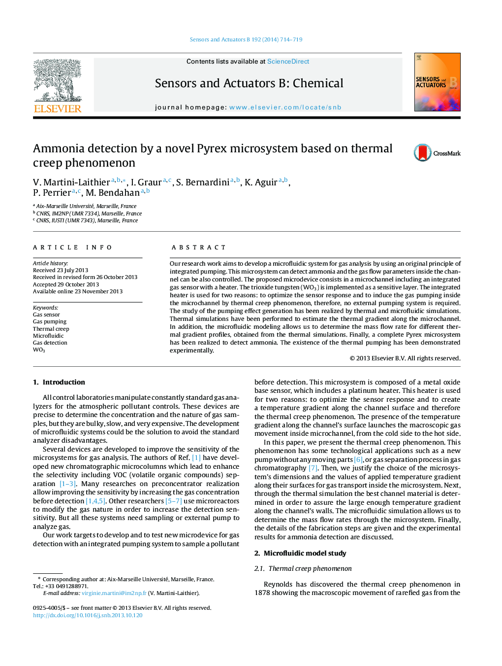 Ammonia detection by a novel Pyrex microsystem based on thermal creep phenomenon