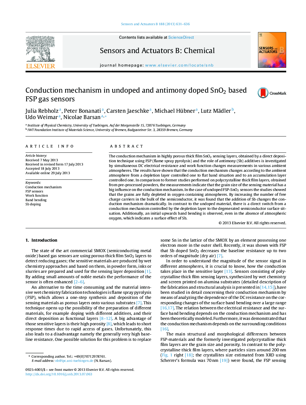 Conduction mechanism in undoped and antimony doped SnO2 based FSP gas sensors