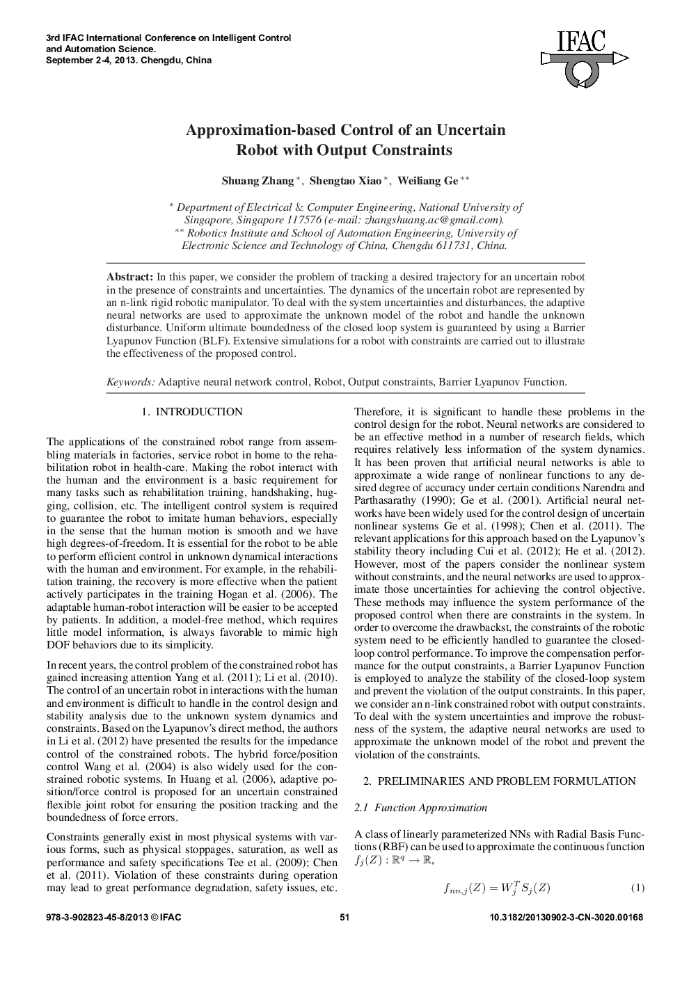 Approximation-based Control of an Uncertain Robot with Output Constraints