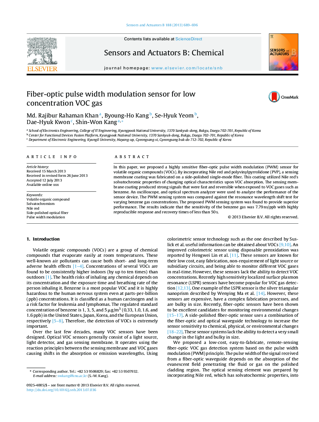 Fiber-optic pulse width modulation sensor for low concentration VOC gas