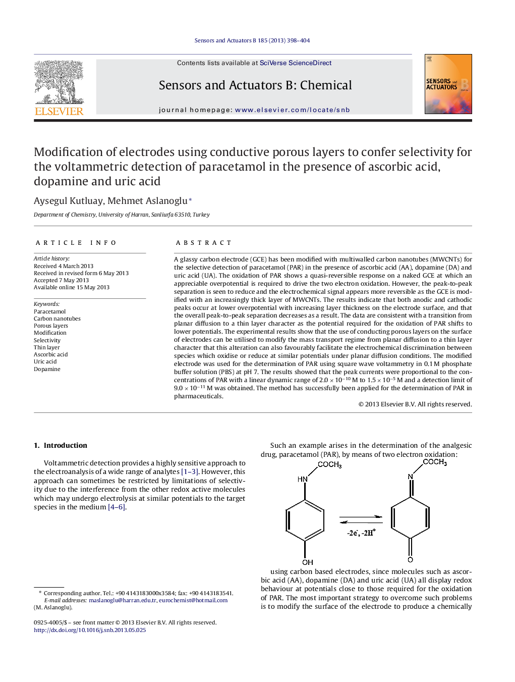 Modification of electrodes using conductive porous layers to confer selectivity for the voltammetric detection of paracetamol in the presence of ascorbic acid, dopamine and uric acid