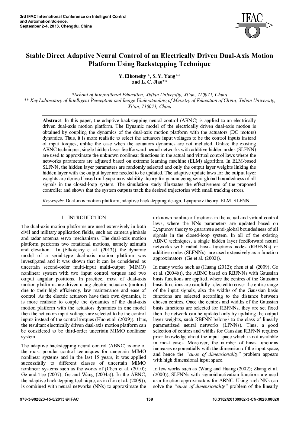 Stable Direct Adaptive Neural Control of an Electrically Driven Dual-Axis Motion Platform Using Backstepping Technique