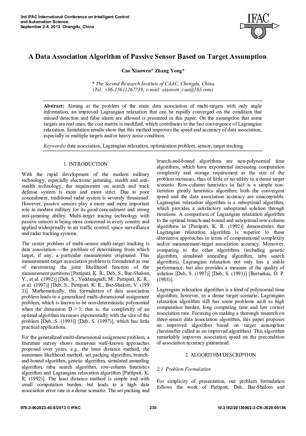 A Data Association Algorithm of Passive Sensor Based on Target Assumption