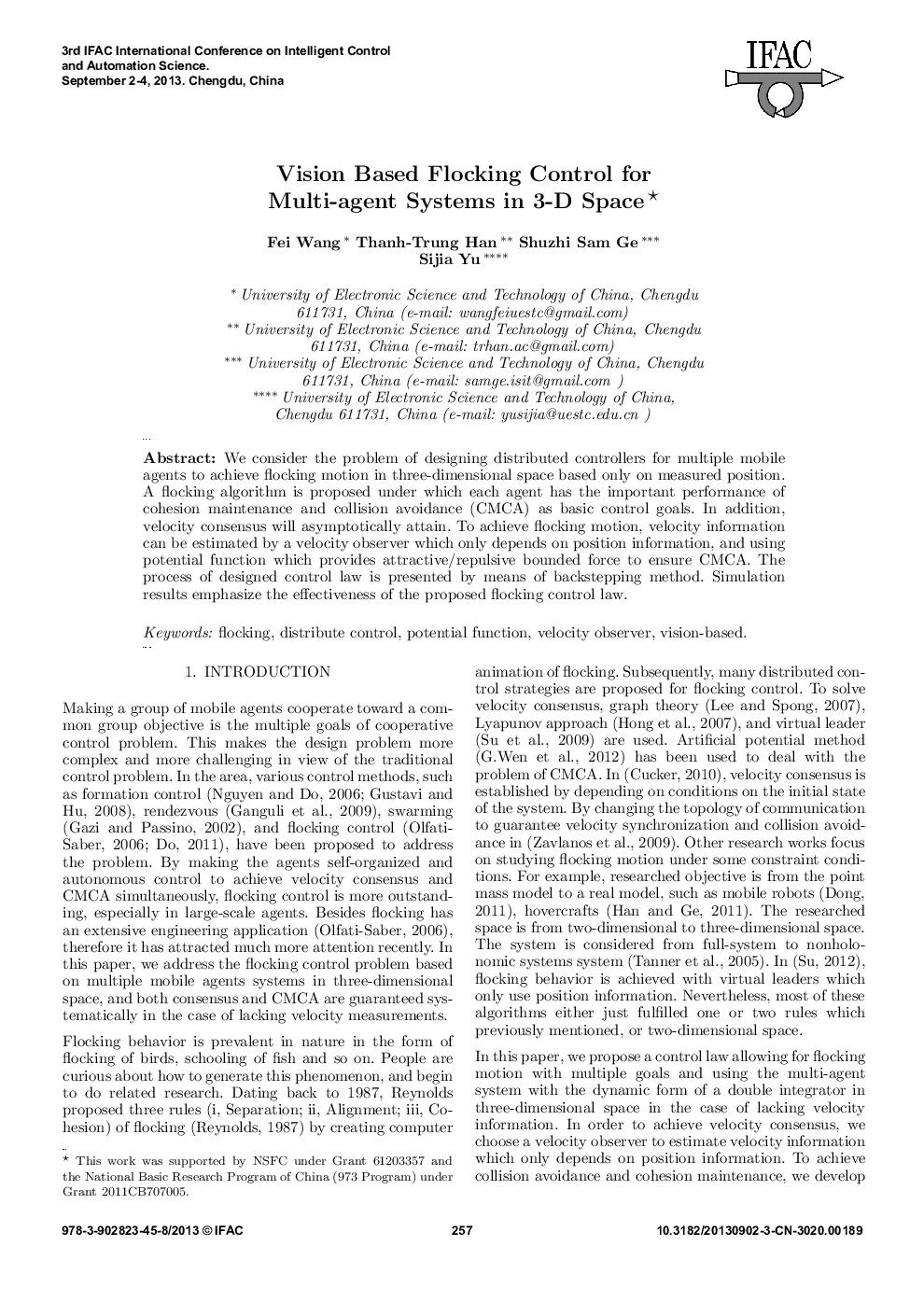 Vision Based Flocking Control for Multi-agent Systems in 3-D Space 