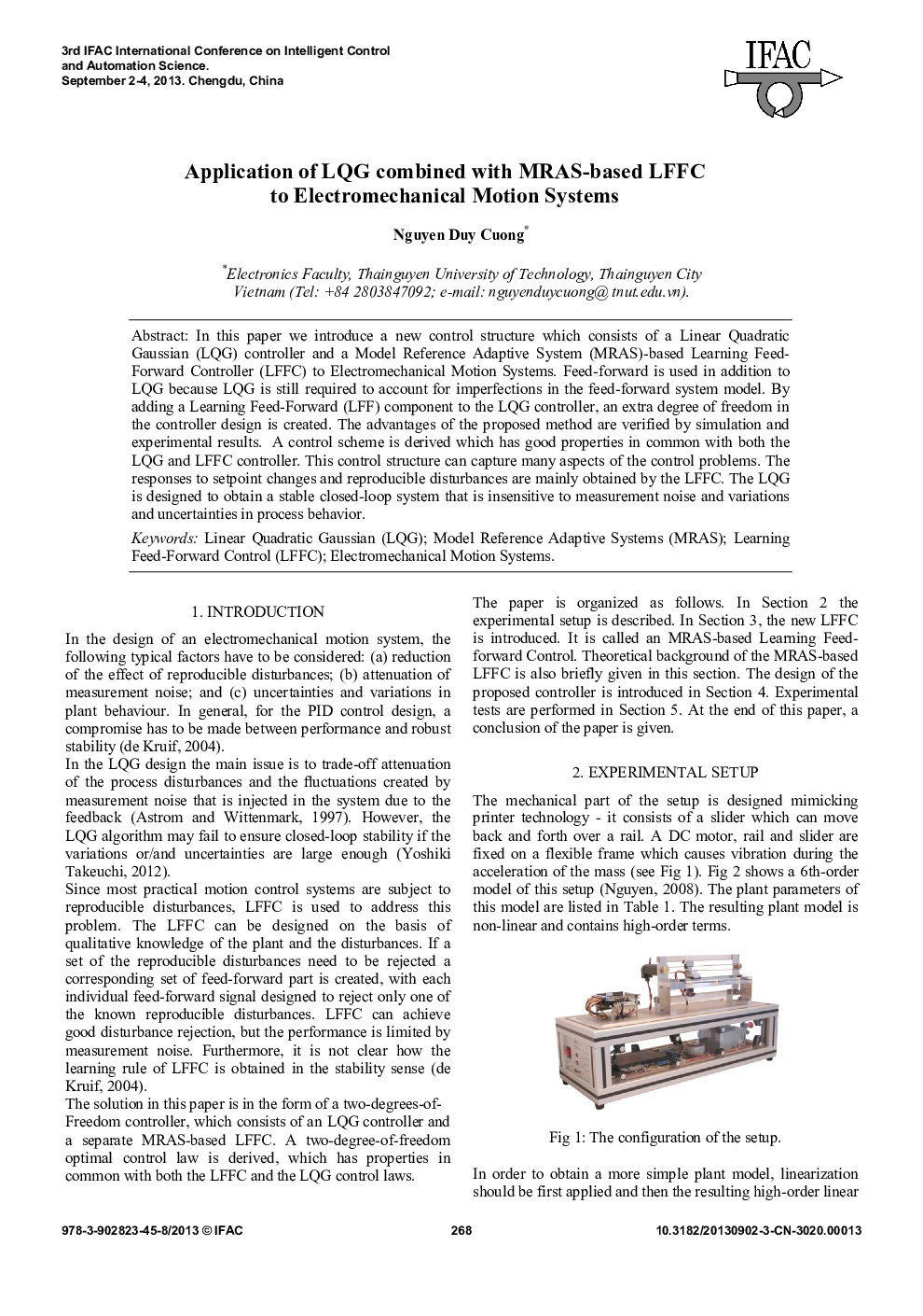 Application of LQG combined with MRAS-based LFFC to Electromechanical Motion Systems