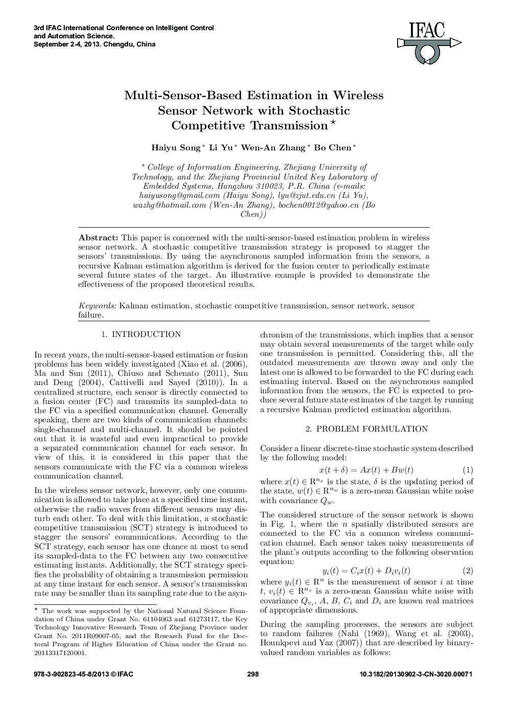 Multi-Sensor-Based Estimation in Wireless Sensor Network with Stochastic Competitive Transmission 