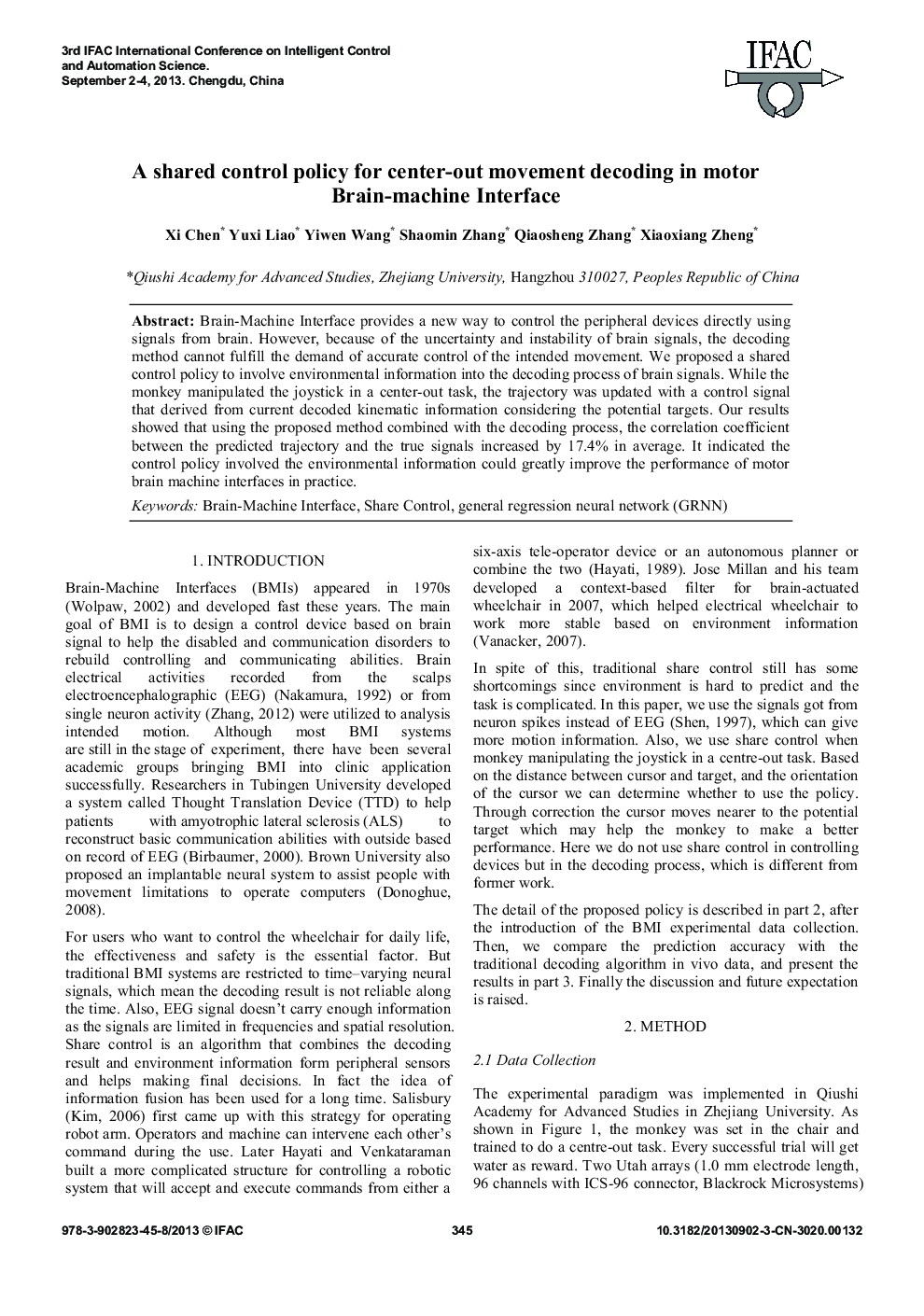A shared control policy for center-out movement decoding in motor Brain-machine Interface