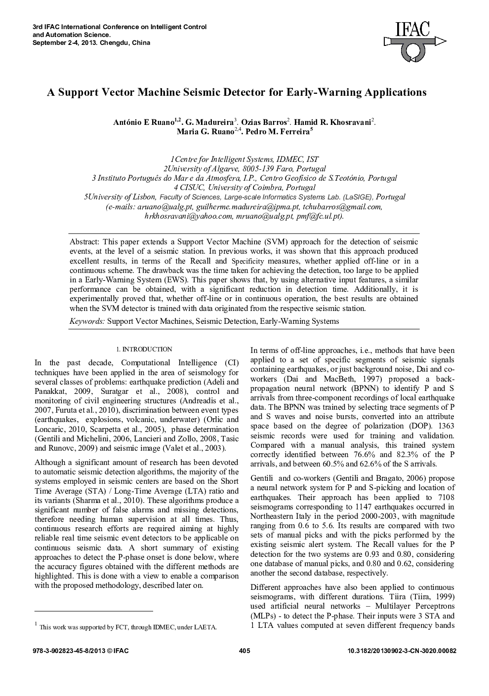 A Support Vector Machine Seismic Detector for Early-Warning Applications 