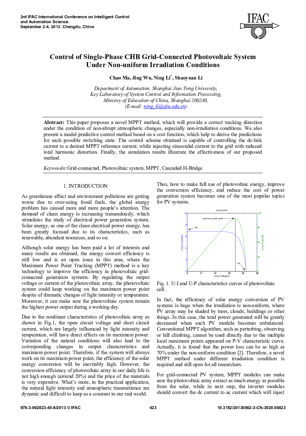 Control of Single-Phase CHB Grid-Connected Photovoltaic System Under Non-uniform Irradiation Conditions