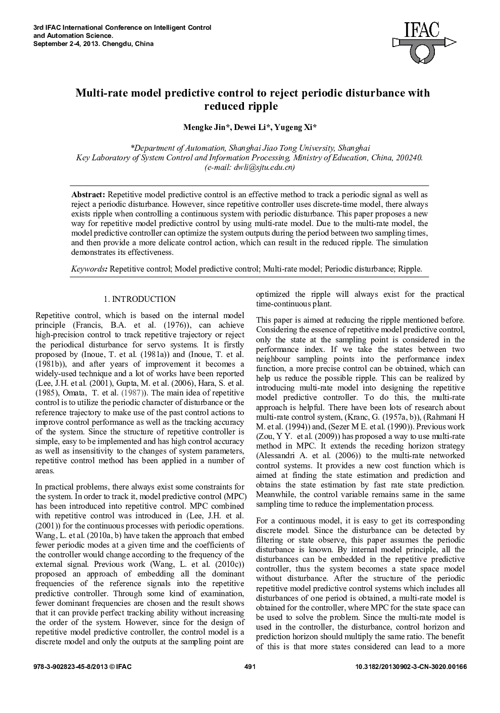 Multi-rate model predictive control to reject periodic disturbance with reduced ripple